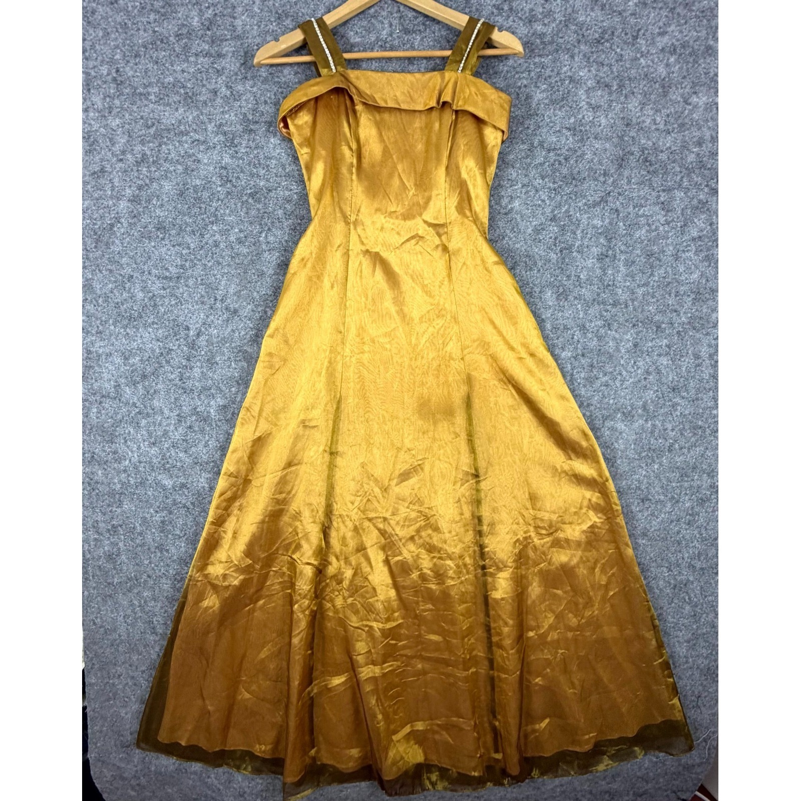 Vintage Kiki Prom Dress Womens Small Gold Acetate Formal Metallic Princess 90s